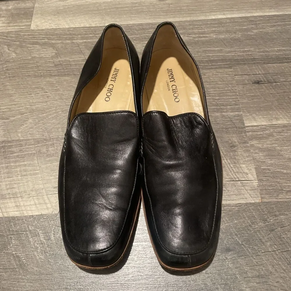 Jimmy Choo London Men’s Black Leather Slip On Loafers Size 42 US 9